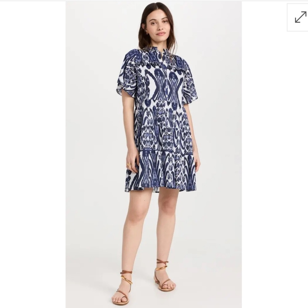 RO'S GARDEN Vibeka Short Dress Blue and White Patterned Women's Dress cotton - Picture 10 of 10